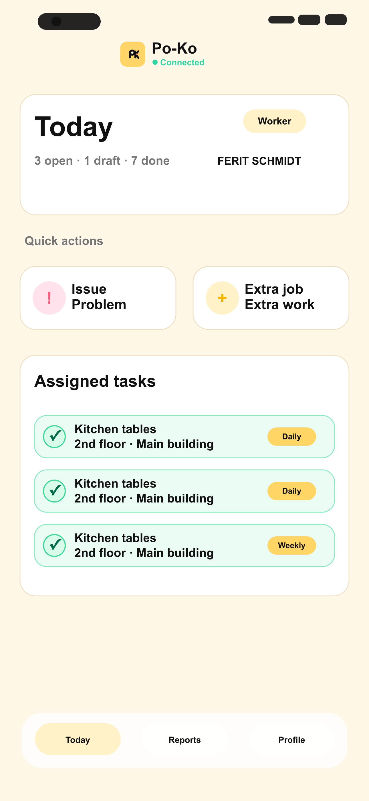 Po-Ko Worker mobile screen